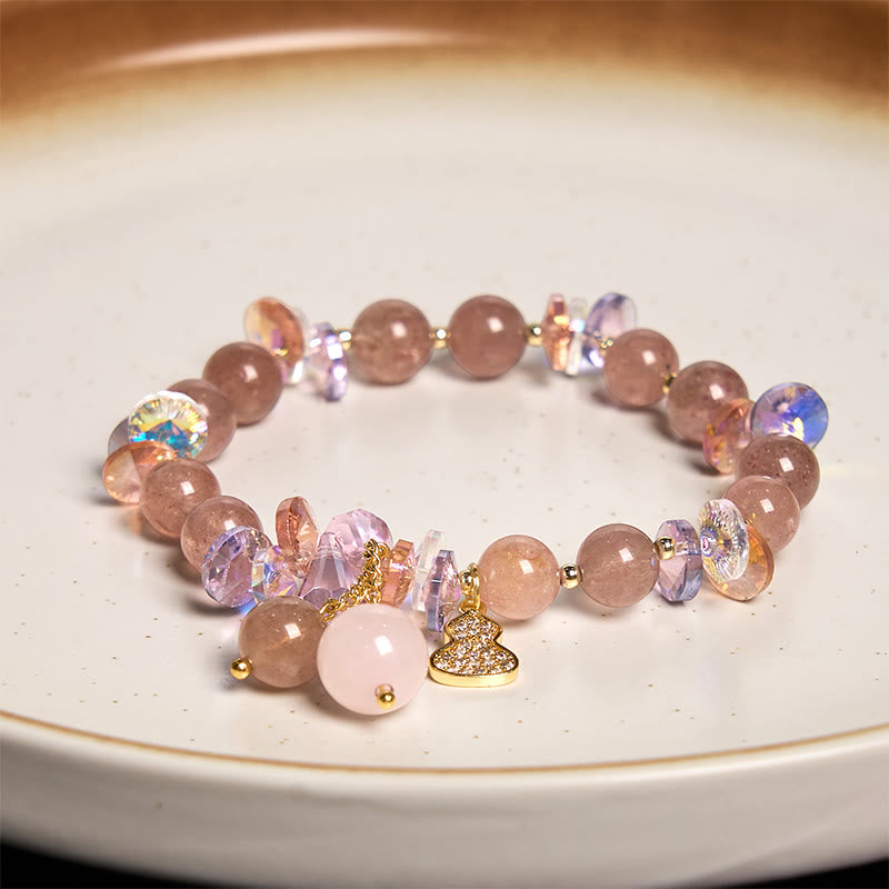 Stone of buddha Strawberry Quartz Crystal Gourd Positive Bracelet