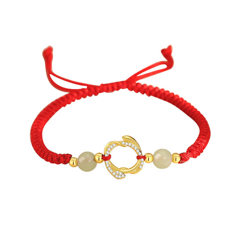 Stone of buddha Red String Hetian Jade 925 Sterling Silver Cubic Zirconia Year of the Snake Protection Bracelet