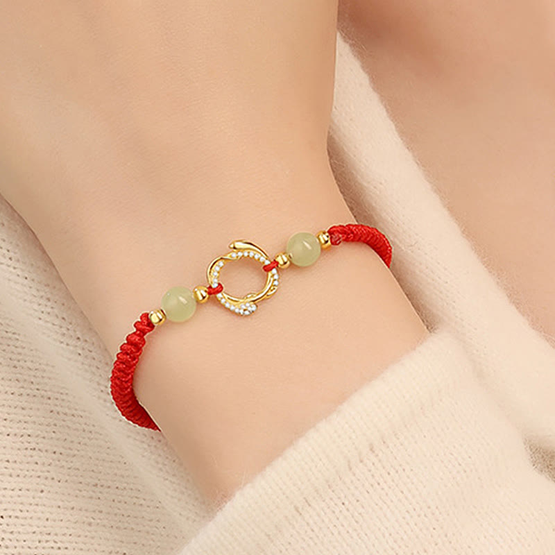 Stone of buddha Red String Hetian Jade 925 Sterling Silver Cubic Zirconia Year of the Snake Protection Bracelet