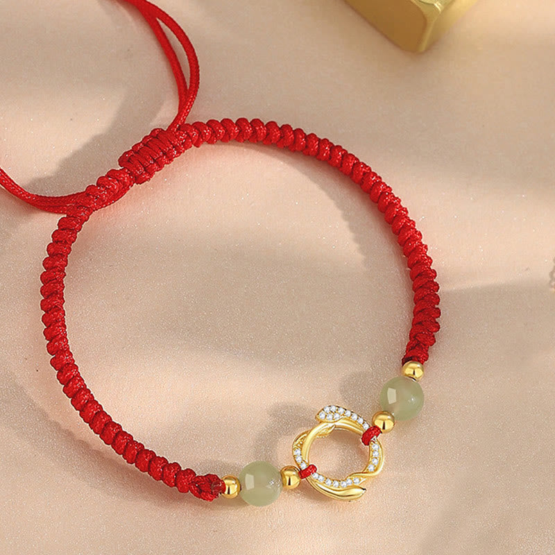 Stone of buddha Red String Hetian Jade 925 Sterling Silver Cubic Zirconia Year of the Snake Protection Bracelet