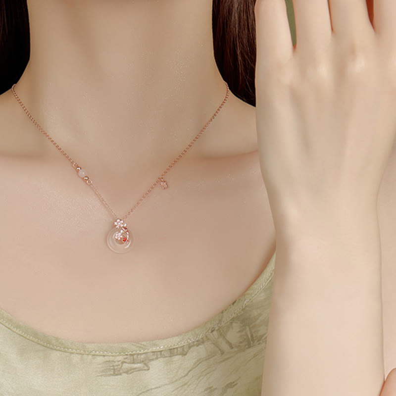 Stone of buddha Chalcedony Pink Crystal 925 Sterling Silver Flowers Koi Fish Peace Buckle Positive Necklace Pendant