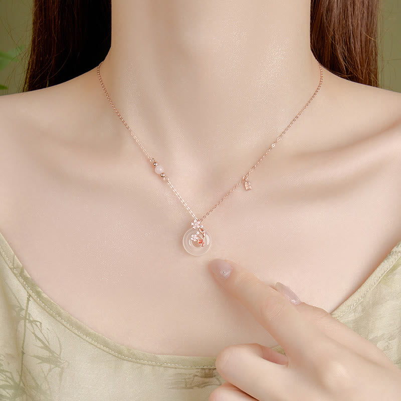 Stone of buddha Chalcedony Pink Crystal 925 Sterling Silver Flowers Koi Fish Peace Buckle Positive Necklace Pendant
