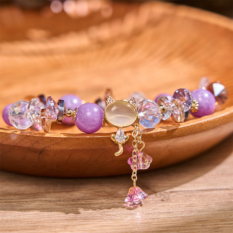 Stone of buddha Amethyst Green Crystal Red Crystal Cat Balance Bracelet
