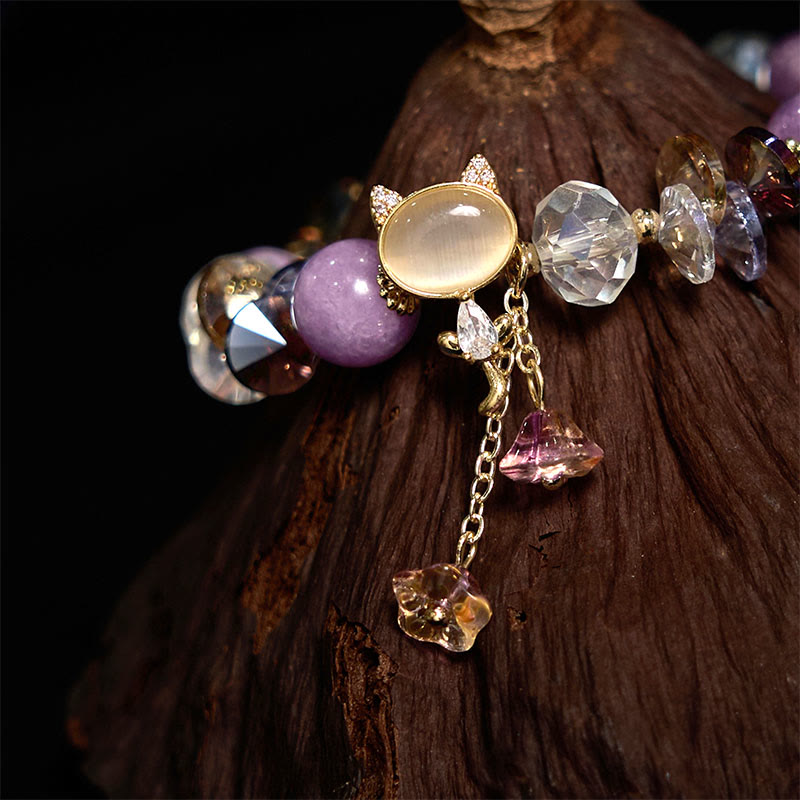 Stone of buddha Amethyst Green Crystal Red Crystal Cat Balance Bracelet