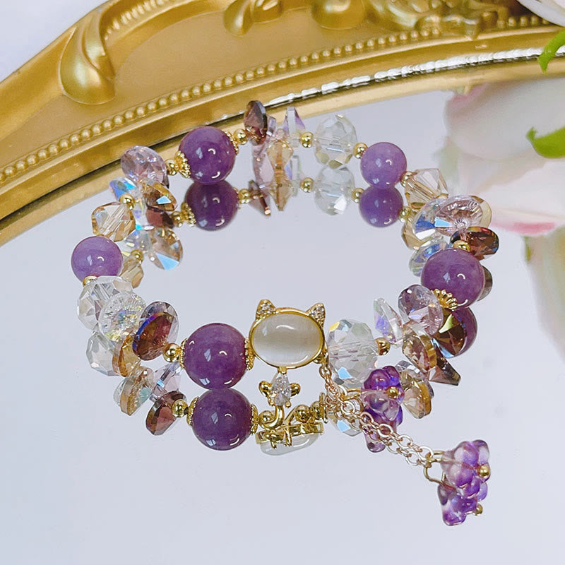 Stone of buddha Amethyst Green Crystal Red Crystal Cat Balance Bracelet