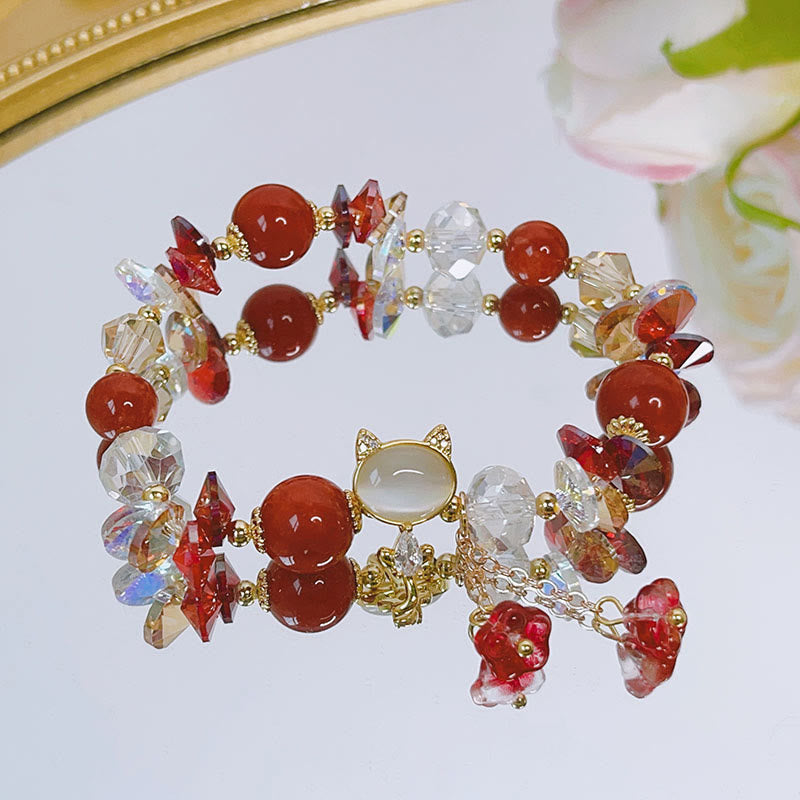 Stone of buddha Amethyst Green Crystal Red Crystal Cat Balance Bracelet