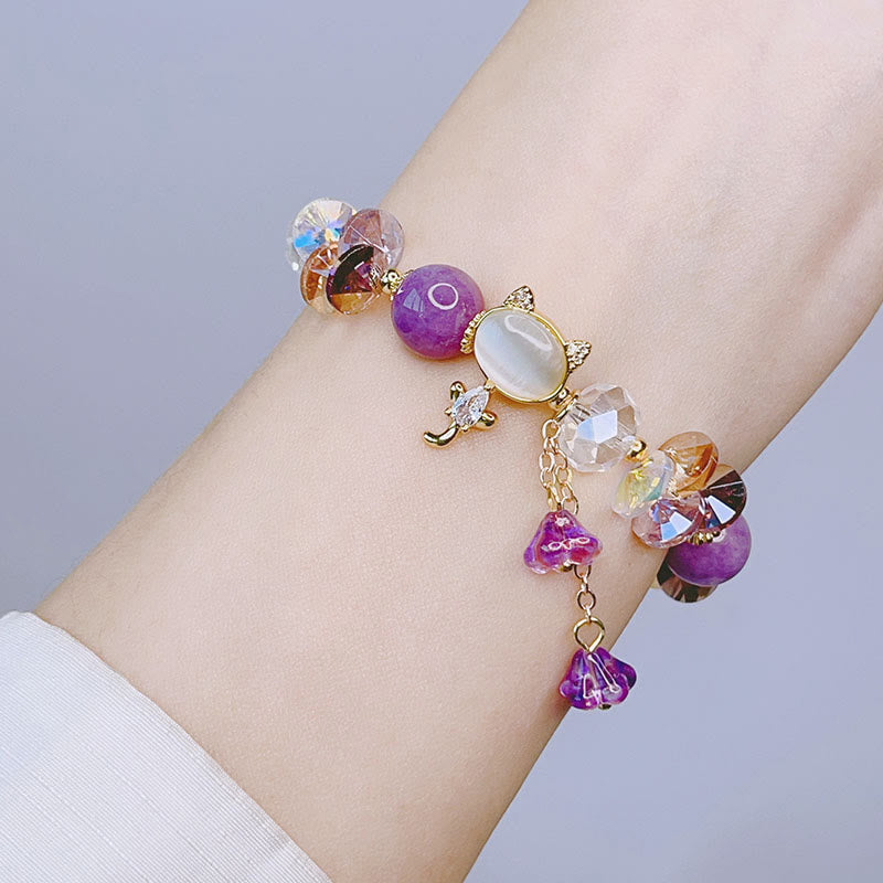 Stone of buddha Amethyst Green Crystal Red Crystal Cat Balance Bracelet