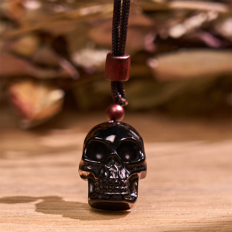 Stone of buddha Black Obsidian String Skeleton Fulfilment Necklace Pendant