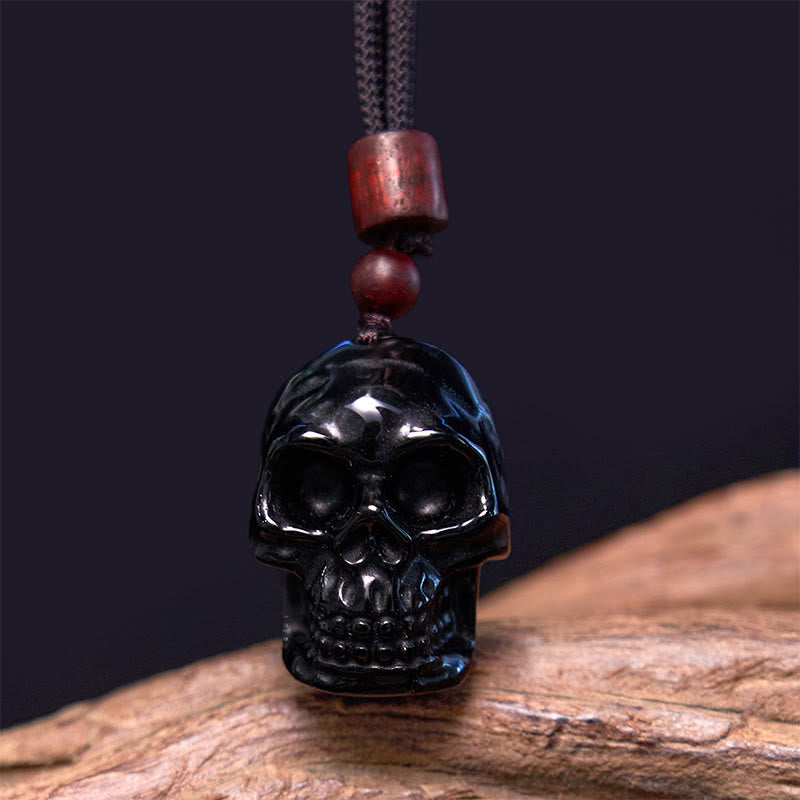 Stone of buddha Black Obsidian String Skeleton Fulfilment Necklace Pendant