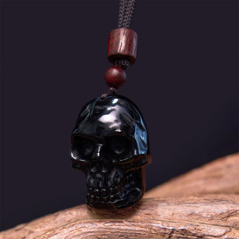Stone of buddha Black Obsidian String Skeleton Fulfilment Necklace Pendant