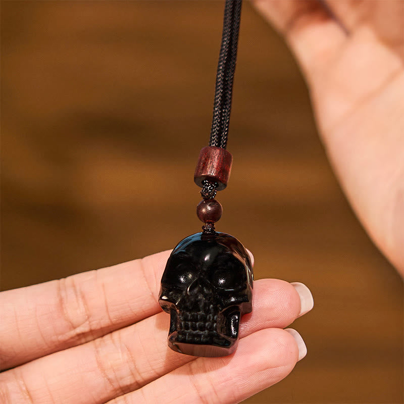 Stone of buddha Black Obsidian String Skeleton Fulfilment Necklace Pendant