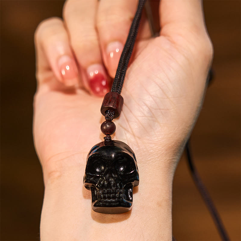 Stone of buddha Black Obsidian String Skeleton Fulfilment Necklace Pendant