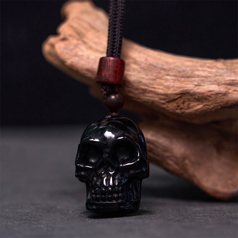 Stone of buddha Black Obsidian String Skeleton Fulfilment Necklace Pendant