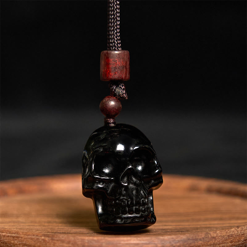 Stone of buddha Black Obsidian String Skeleton Fulfilment Necklace Pendant