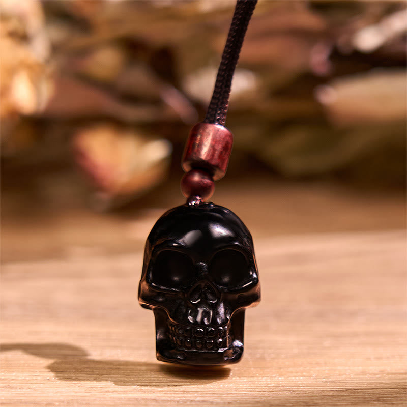 Stone of buddha Black Obsidian String Skeleton Fulfilment Necklace Pendant