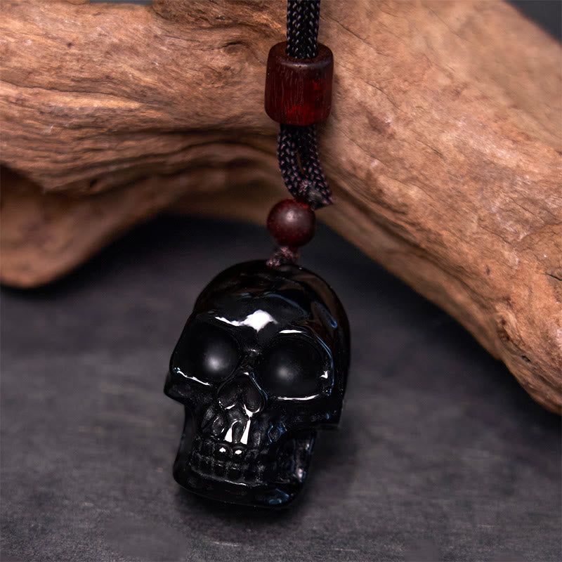 Stone of buddha Black Obsidian String Skeleton Fulfilment Necklace Pendant
