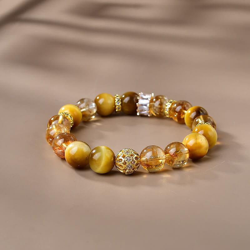 Stone of buddha Natural Tiger Eye Citrine Beads Strength Courage Bracelet