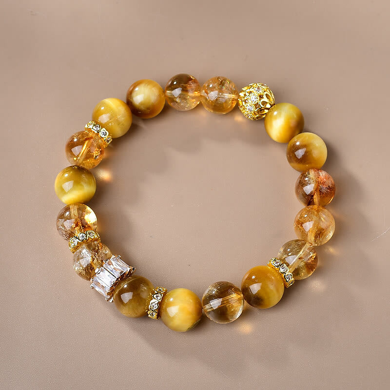 Stone of buddha Natural Tiger Eye Citrine Beads Strength Courage Bracelet
