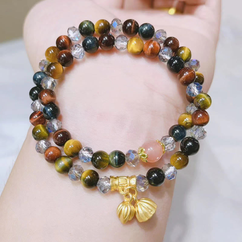 Stone of buddha Colorful Tiger Eye Lotus Multi-circle Elastic Rope Protection Bracelet