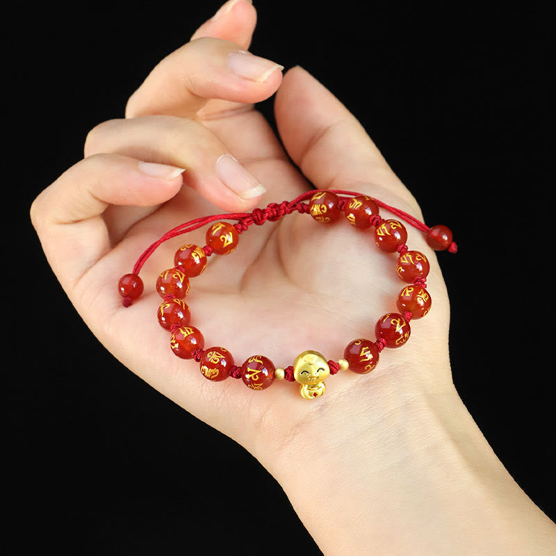 Stone of buddha Red Agate Black Onyx Bead Copper Year Of The Snake Fu Character Om Mani Padme Hum Happiness Bracelet