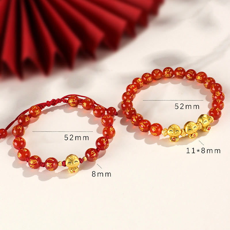 Stone of buddha Red Agate Black Onyx Bead Copper Year Of The Snake Fu Character Om Mani Padme Hum Happiness Bracelet