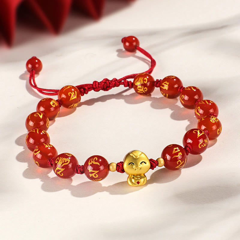 Stone of buddha Red Agate Black Onyx Bead Copper Year Of The Snake Fu Character Om Mani Padme Hum Happiness Bracelet