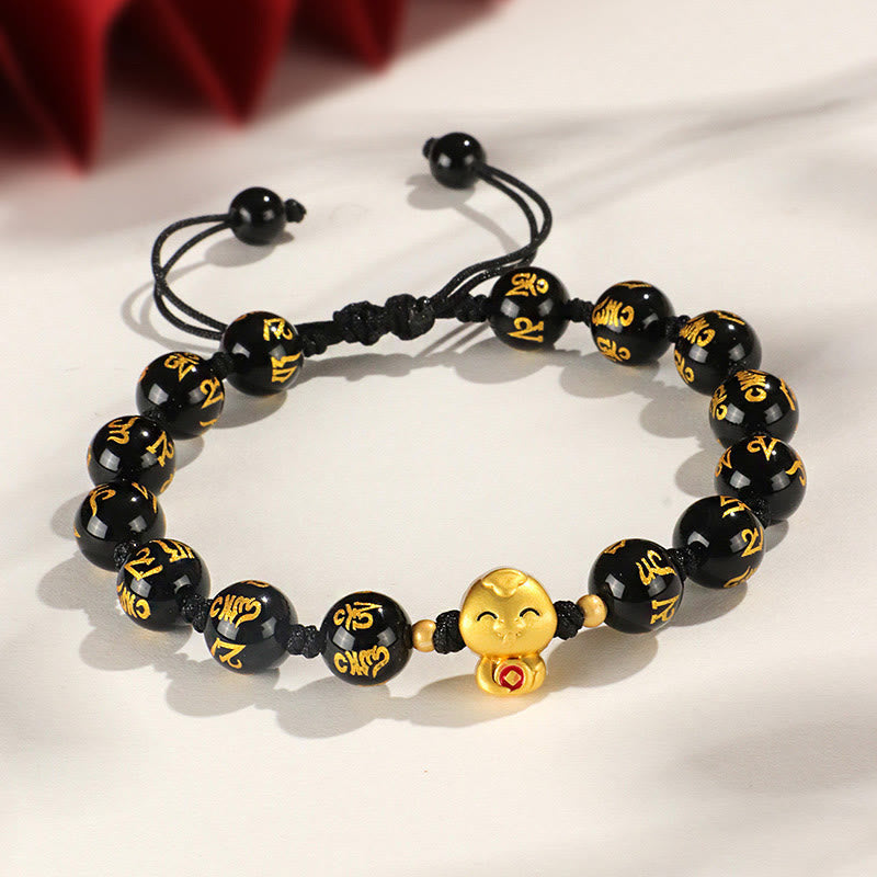 Stone of buddha Red Agate Black Onyx Bead Copper Year Of The Snake Fu Character Om Mani Padme Hum Happiness Bracelet