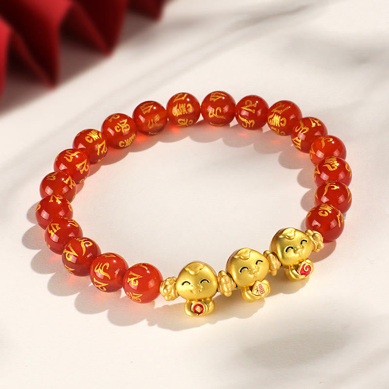 Stone of buddha Red Agate Black Onyx Bead Copper Year Of The Snake Fu Character Om Mani Padme Hum Happiness Bracelet