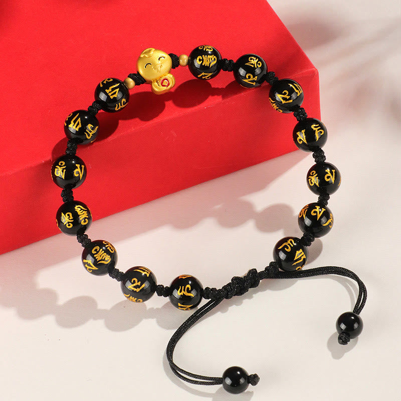 Stone of buddha Red Agate Black Onyx Bead Copper Year Of The Snake Fu Character Om Mani Padme Hum Happiness Bracelet