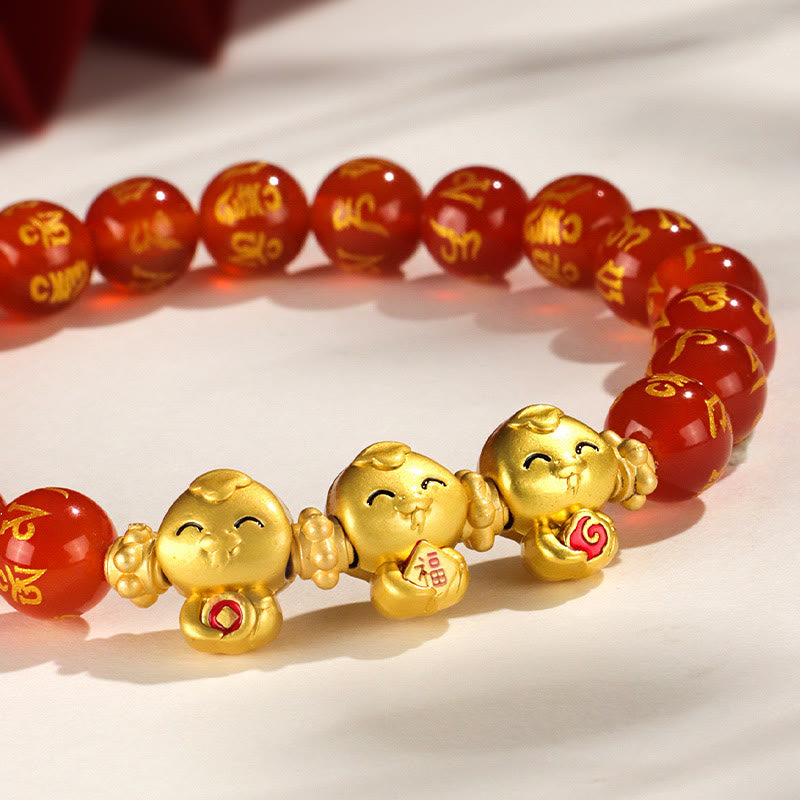 Stone of buddha Red Agate Black Onyx Bead Copper Year Of The Snake Fu Character Om Mani Padme Hum Happiness Bracelet