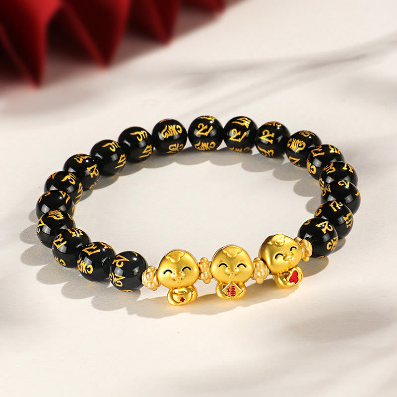 Stone of buddha Red Agate Black Onyx Bead Copper Year Of The Snake Fu Character Om Mani Padme Hum Happiness Bracelet