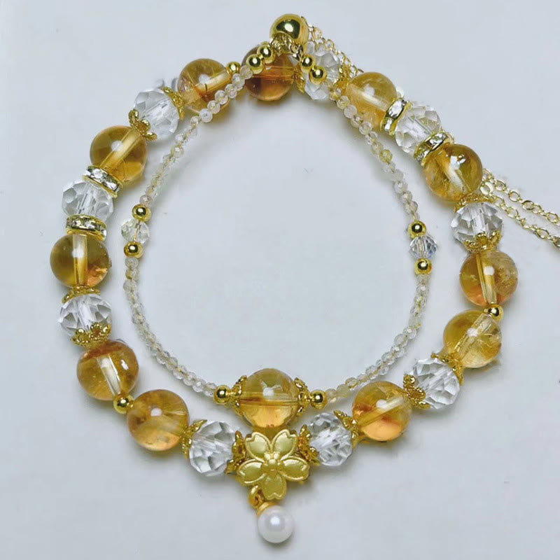 Stone of buddha Natural Citrine Glass Beads Flower Multiple Layers Prosperity Bracelet