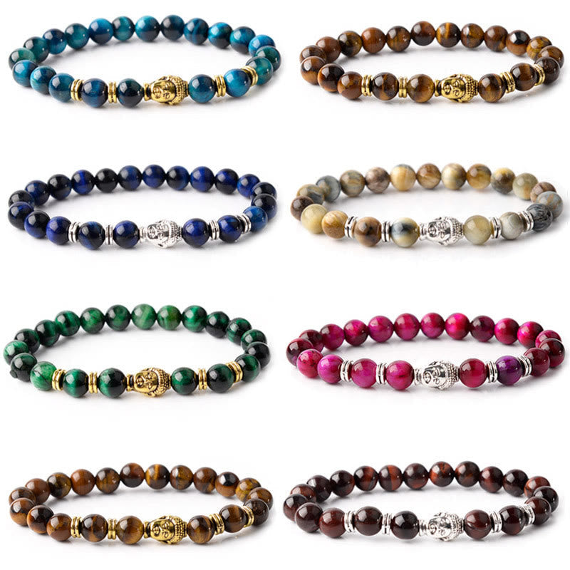 Stone of buddha Blue Green Red Tiger Eye Buddha Head Balance Bracelet