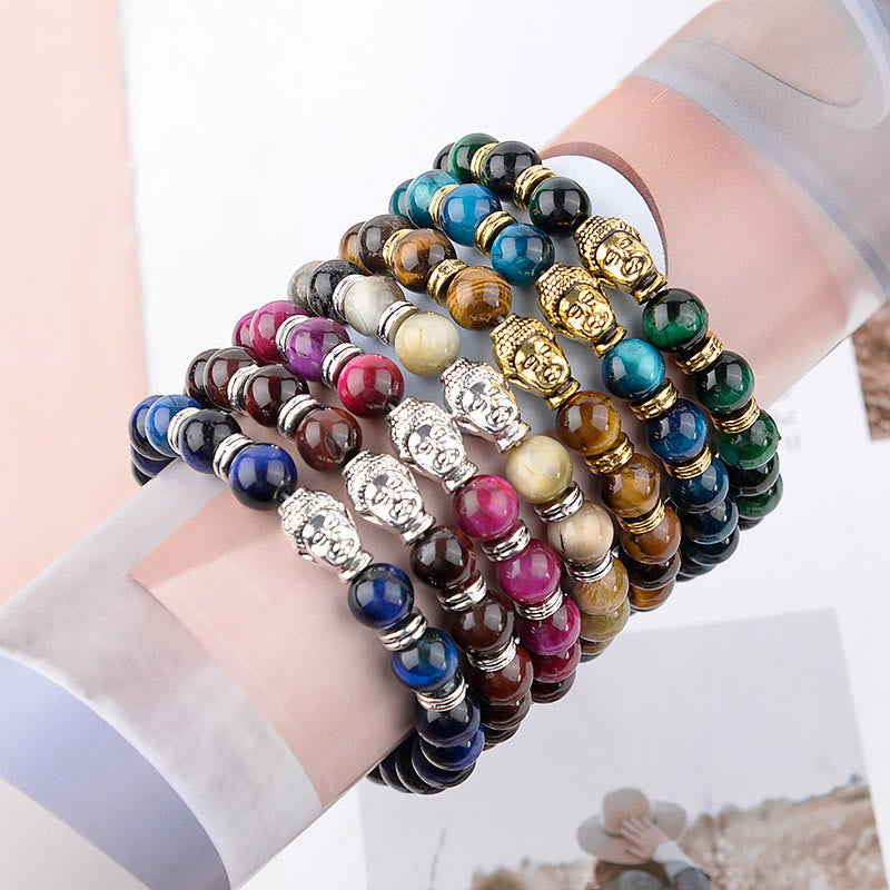 Stone of buddha Blue Green Red Tiger Eye Buddha Head Balance Bracelet