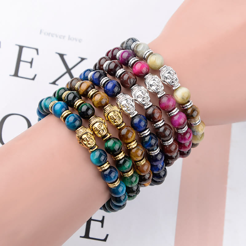 Stone of buddha Blue Green Red Tiger Eye Buddha Head Balance Bracelet