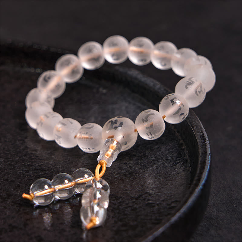 Stone of buddha Tibet White Crystal Black Onyx Om Mani Padme Hum Meditation Bracelet