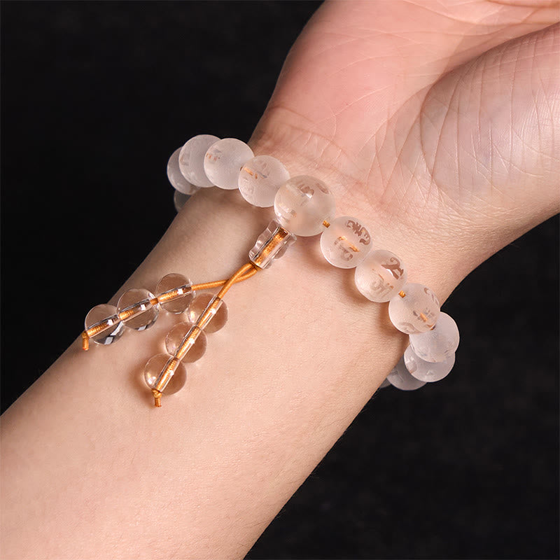 Stone of buddha Tibet White Crystal Black Onyx Om Mani Padme Hum Meditation Bracelet