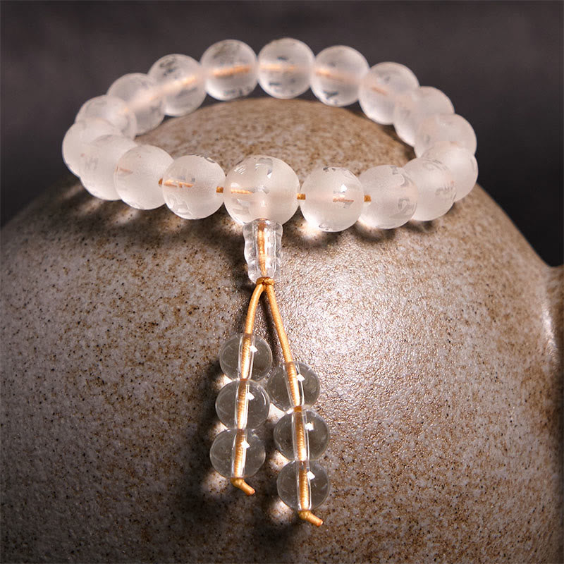 Stone of buddha Tibet White Crystal Black Onyx Om Mani Padme Hum Meditation Bracelet