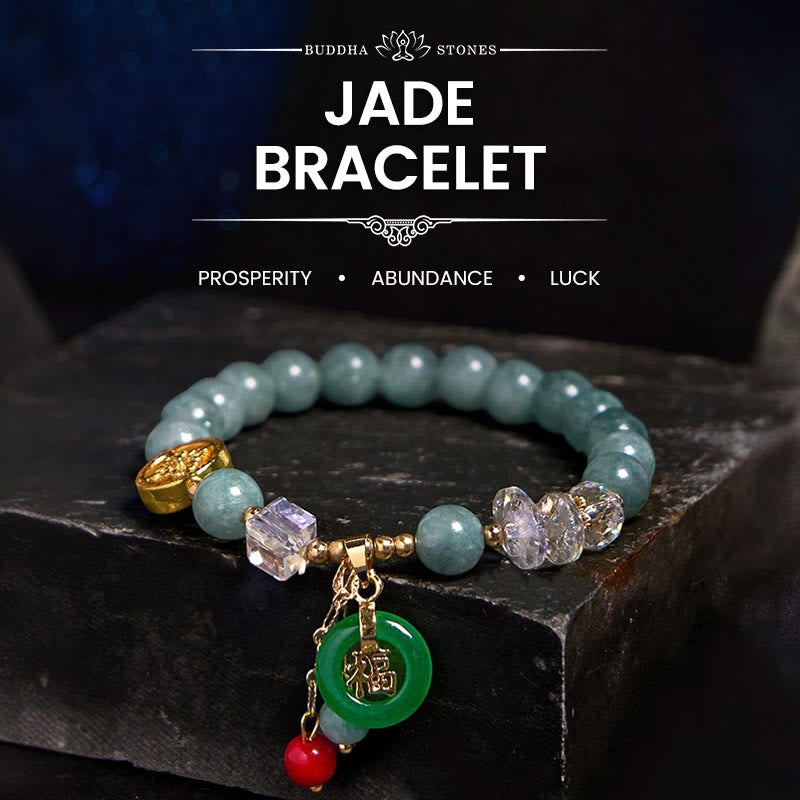 Stone of buddha Strawberry Quartz Jade Fu Character Charm Healing Bracelet