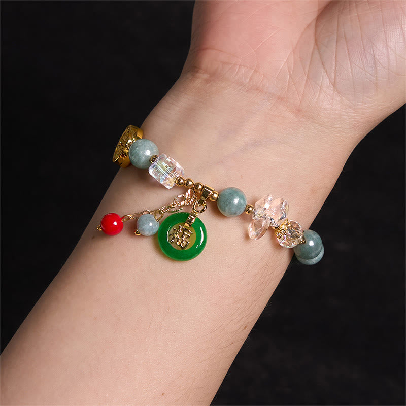 Stone of buddha Strawberry Quartz Jade Fu Character Charm Healing Bracelet