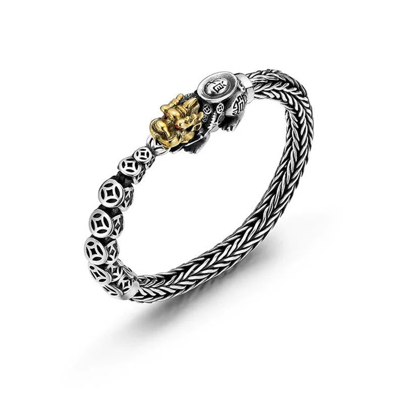 Stone of buddha 925 Sterling Silver PiXiu Copper Coins Ingot Wealth Bracelet Bangle