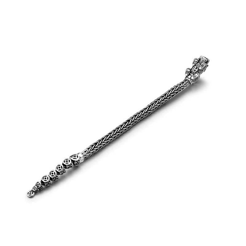 Stone of buddha 925 Sterling Silver PiXiu Copper Coins Ingot Wealth Bracelet Bangle