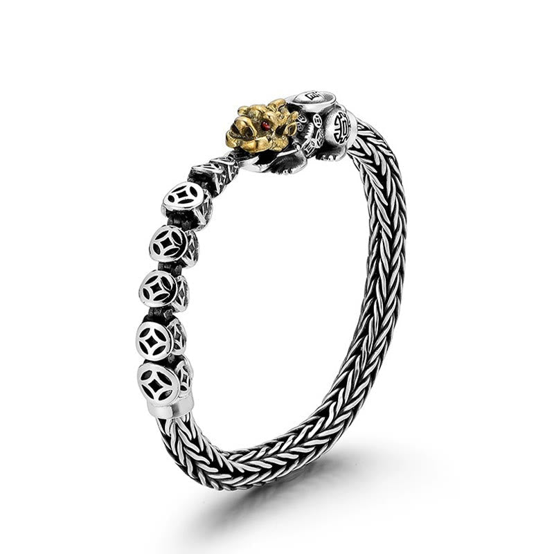 Stone of buddha 925 Sterling Silver PiXiu Copper Coins Ingot Wealth Bracelet Bangle