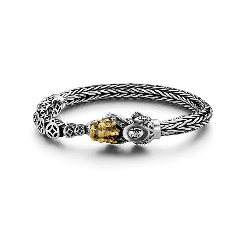 Stone of buddha 925 Sterling Silver PiXiu Copper Coins Ingot Wealth Bracelet Bangle