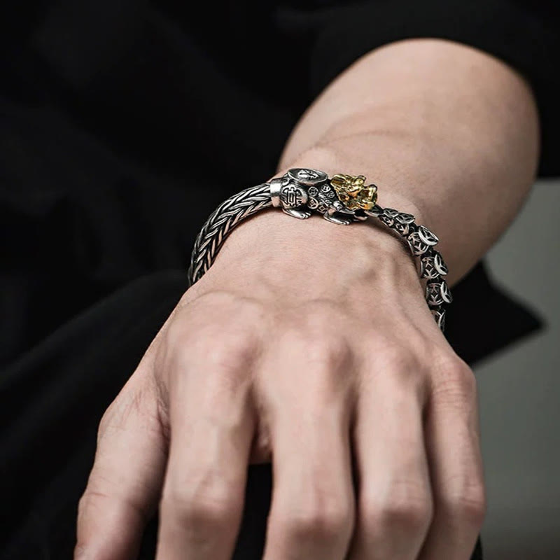 Stone of buddha 925 Sterling Silver PiXiu Copper Coins Ingot Wealth Bracelet Bangle