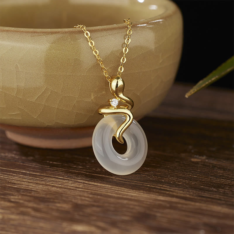 Stone of buddha 925 Sterling Silver Year Of The Snake Chalcedony Peace Buckle Positive Necklace Pendant