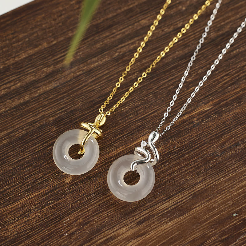 Stone of buddha 925 Sterling Silver Year Of The Snake Chalcedony Peace Buckle Positive Necklace Pendant