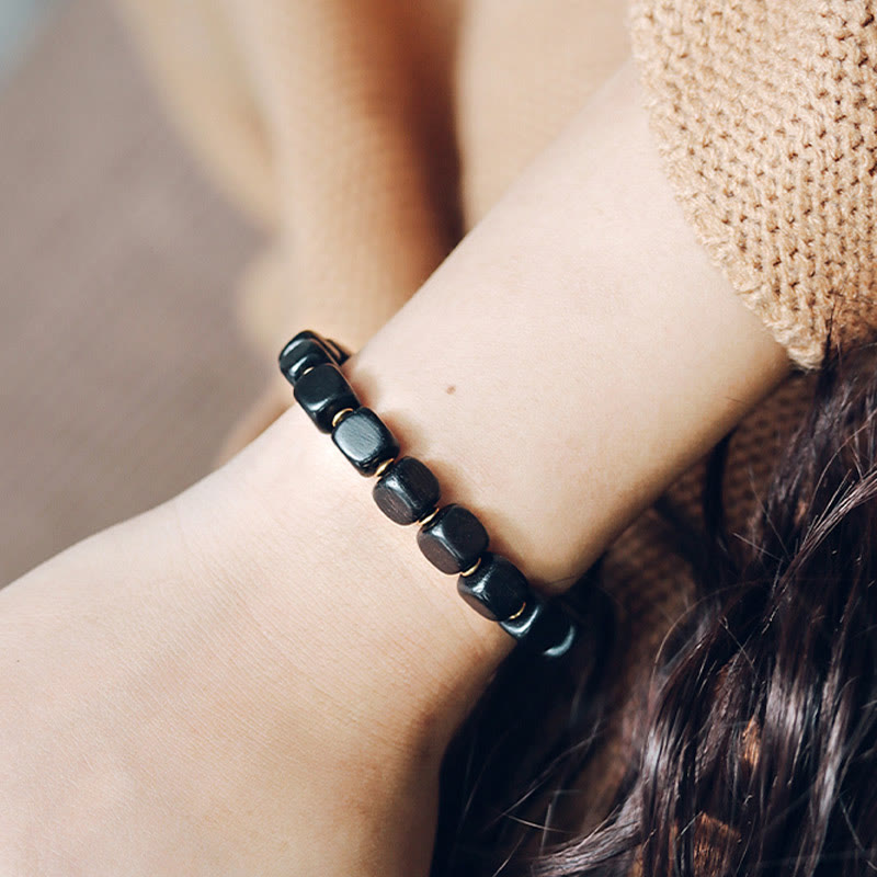 Stone of buddha Ebony Wood Copper Brass Red Agate Peace Bracelet