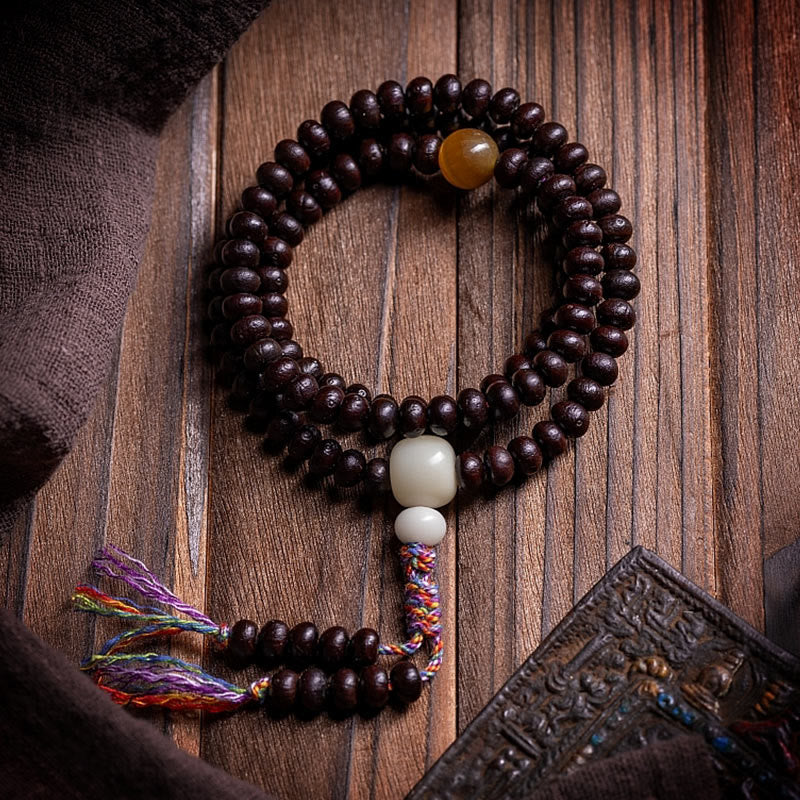 Stone of buddha 108 Mala Beads Bowl Bodhi Seed Colored Rope Peace Bracelet