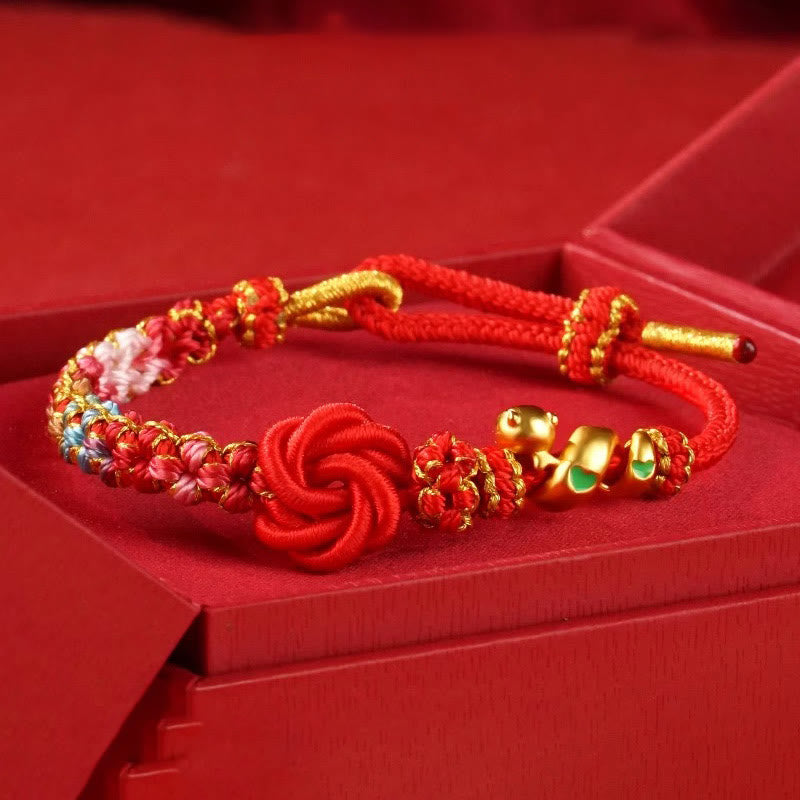 Stone of buddha Red String Mandala Knot Hand-woven Colorful Flowers Year Of The Snake Protection Braided Bracelet